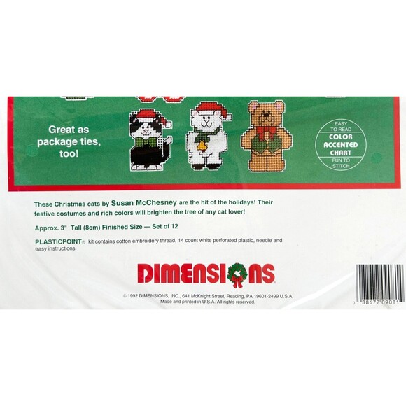 Dimensions Christmas Cats 12 Ornaments PlasticPoint Counted Cross Stitch Kit - Picture 2 of 3